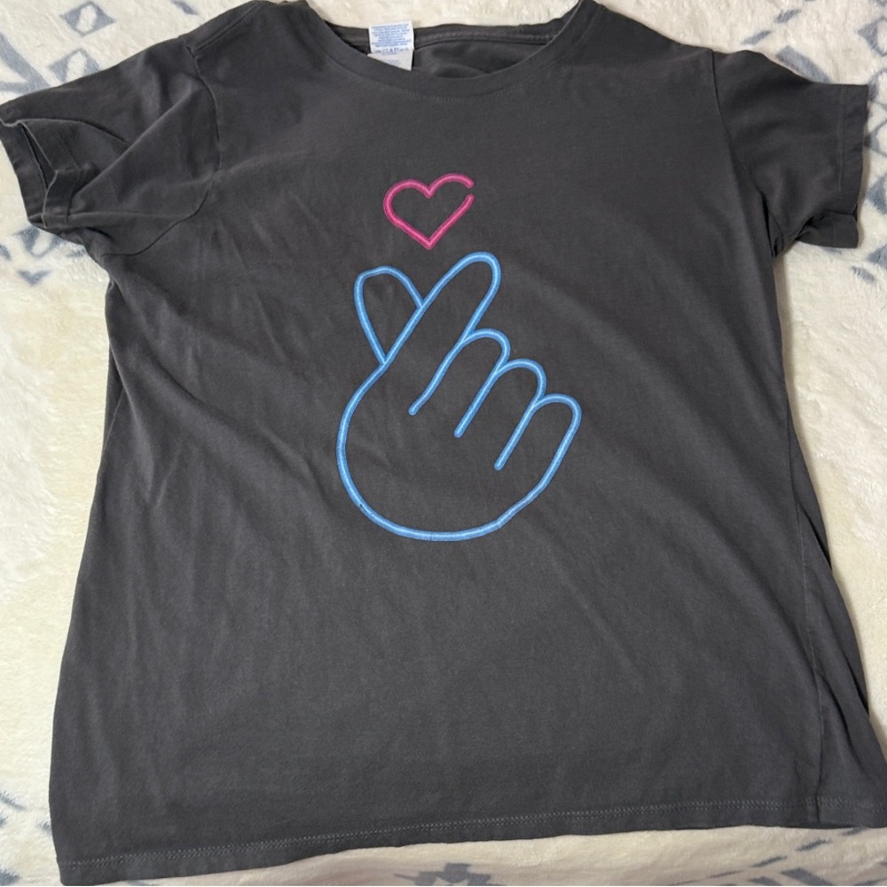 Women's Gray Tee with Heart and Hand Design